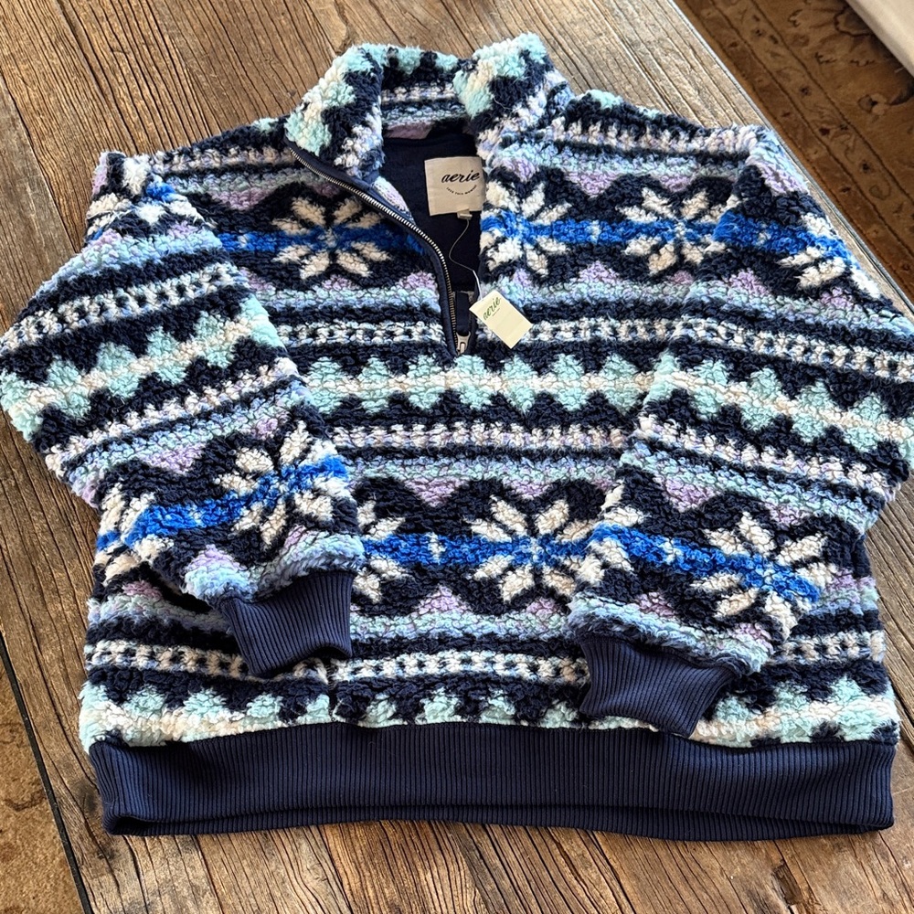Super soft Aerie winter Nordic  Zip-Up Fleece Sweater Small NWT!